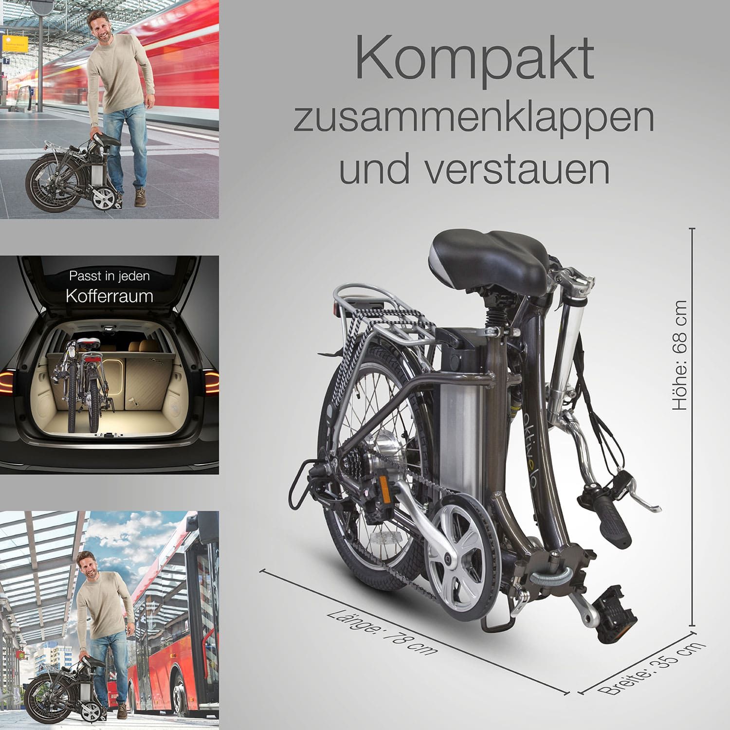 aktivelo Faltrad für Herren & Damen, 20 Zoll, elektro mit Felgenbremse, 6 Gänge