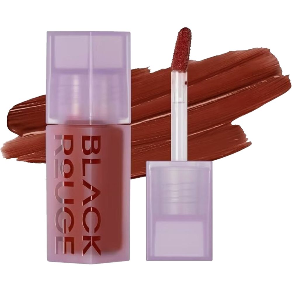 Lipgloss-Fläschchen mit Applikator. Braune Farbe. Deckel und Schriftzug BLACK ROUGE. Rechteckige Form.