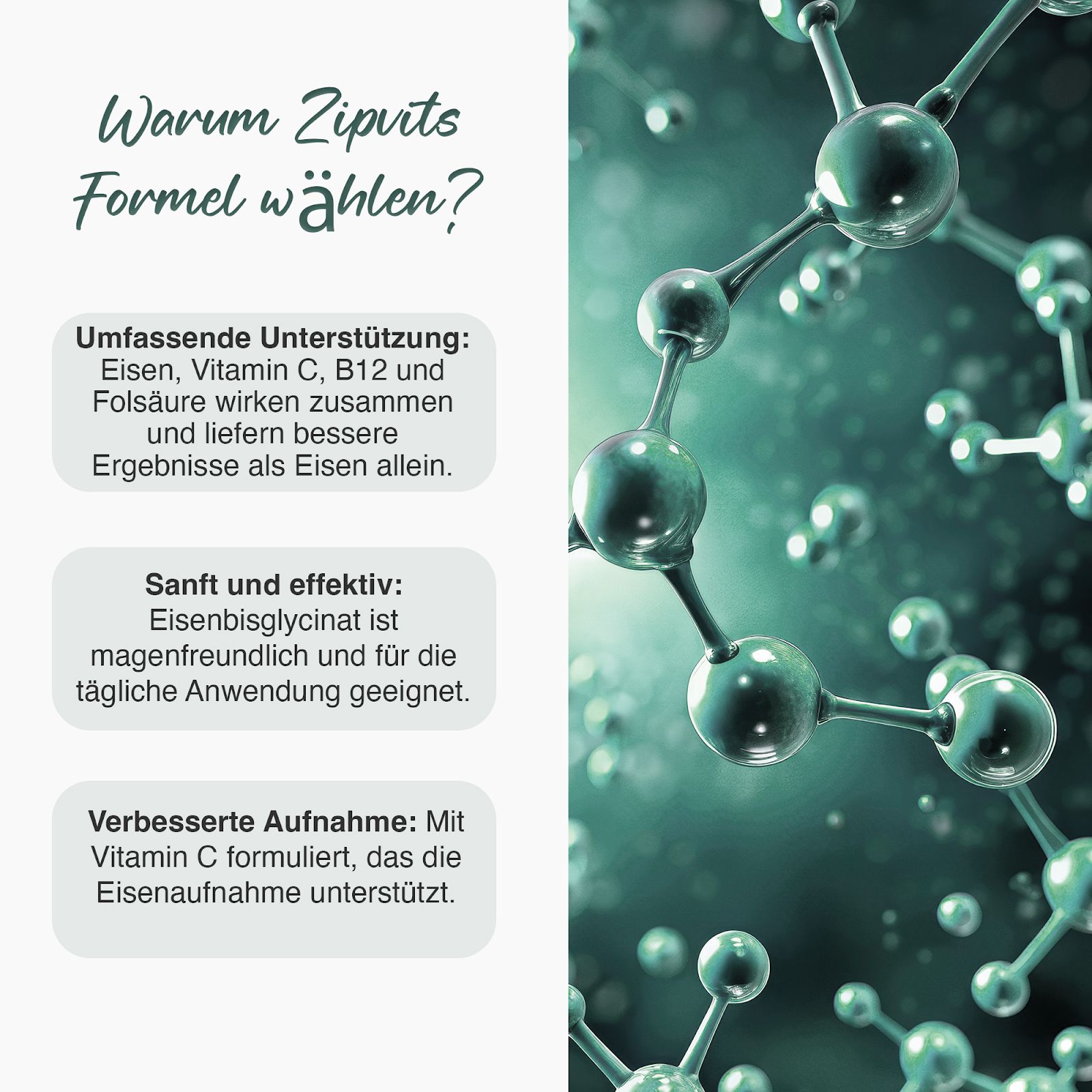 Zipvit Eisen Bisglycinat High Strength - mit Vitamin C, B12 & Folsäure - Vegan