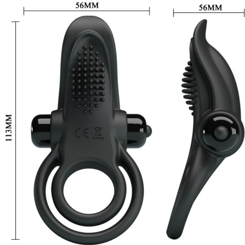 Abmessungen des Penisrings: 113mm hoch, 56mm breit. Zwei Ansichten.