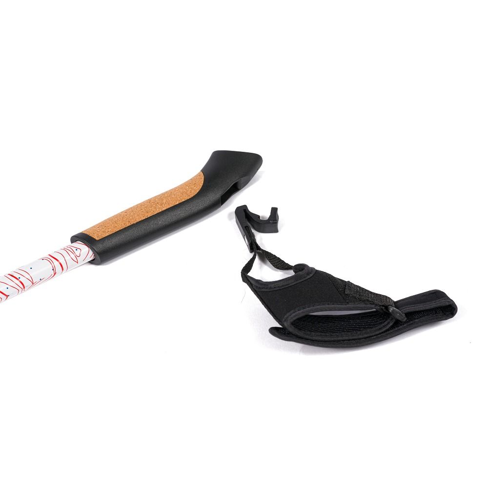 Griff und Schlaufe eines Nordic Walking Stocks. Korkgriff, schwarze Schlaufe.