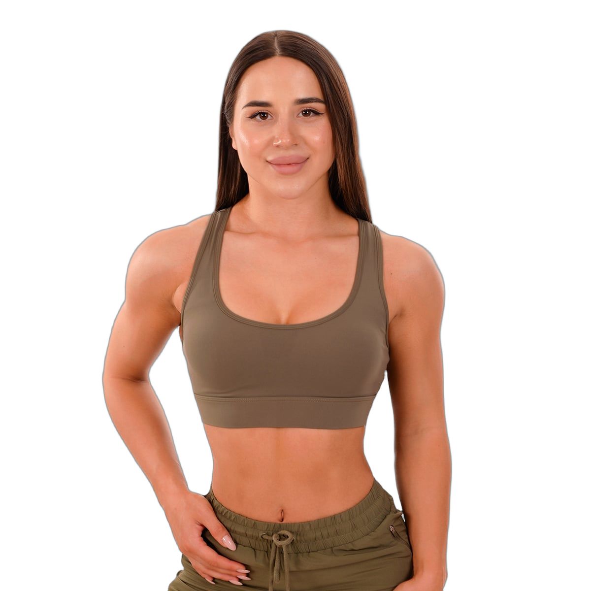 GymBeam Sport-BH Damen Mesh-Panel mit breiten Trägern in Oliv 1 St