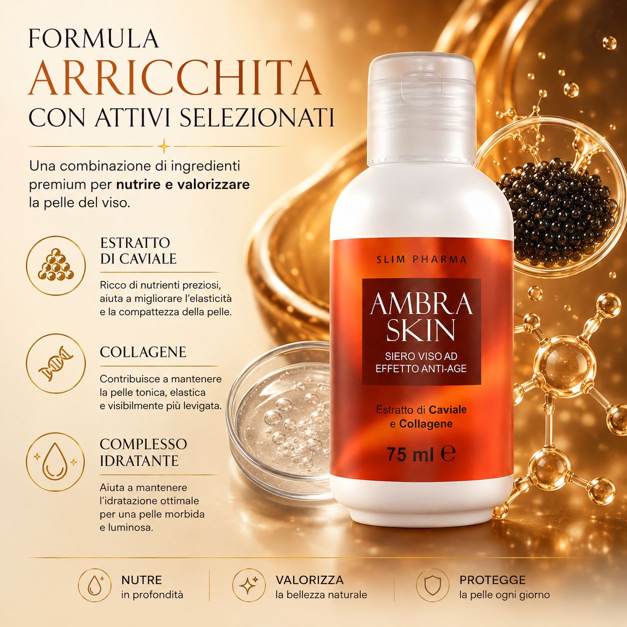 ALOHALABS Ambra d'Oliva Anti-Aging Gesichtsserum mit Kaviar und Kollagen für Pflege