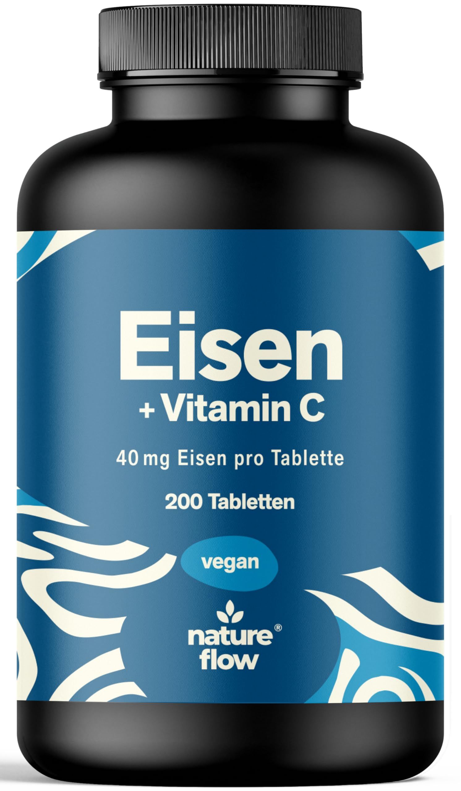 Nature Flow Eisen + Vitamin C Tabletten Hochdosiert - 200 Stück Tage Vorrat 100 g