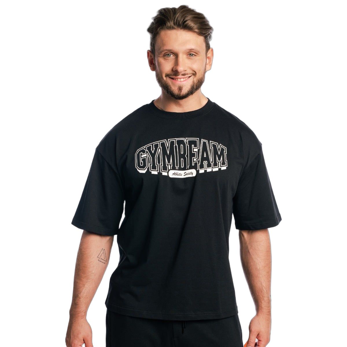 GymBeam Herren T-Shirt Oversized aus Baumwolle mit Boxy-Schnitt Athletic Society Schwarz 1 St