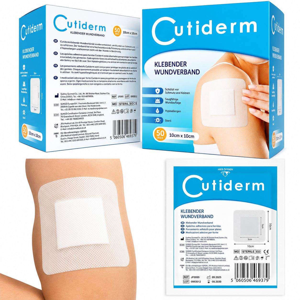 Bendaggio sterile per ferite 10 cm x 10 cm Cutiderm