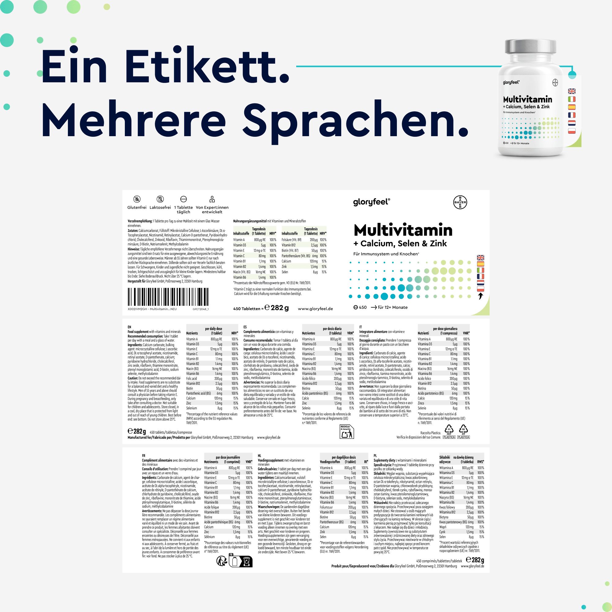 gloryfeel® Multivitamin Tabletten - wertvolle Mineralstoffe & alle A-Z Nährstoffe im Komplex