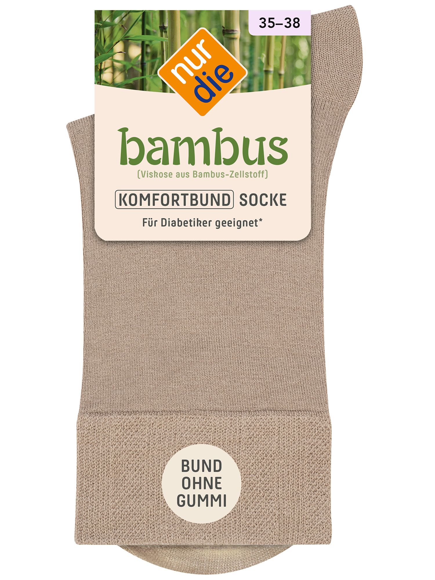 NUR DIE Damen Bambus* Komfort Socke - beigegrau - Größe 35-38