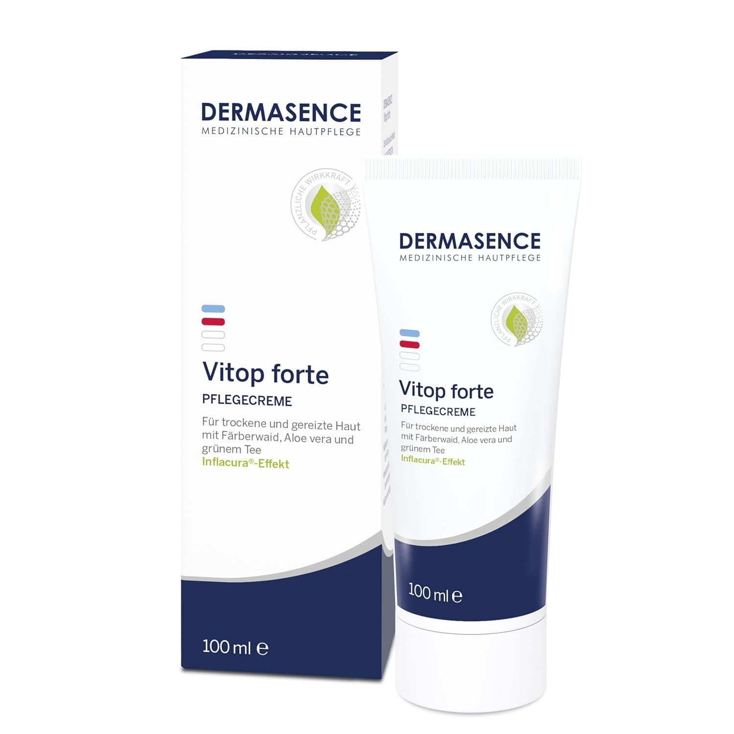 DERMASENCE Vitop forte Pflegecreme Tube und Verpackung. Text: 100 ml e.