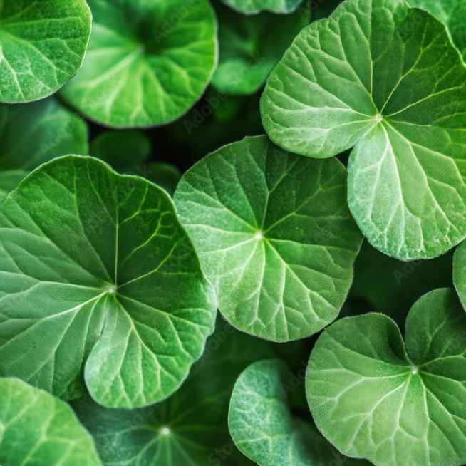 Nahaufnahme von grünen Blättern. Runde, grüne Blätter mit Adern. Natürliche Textur.