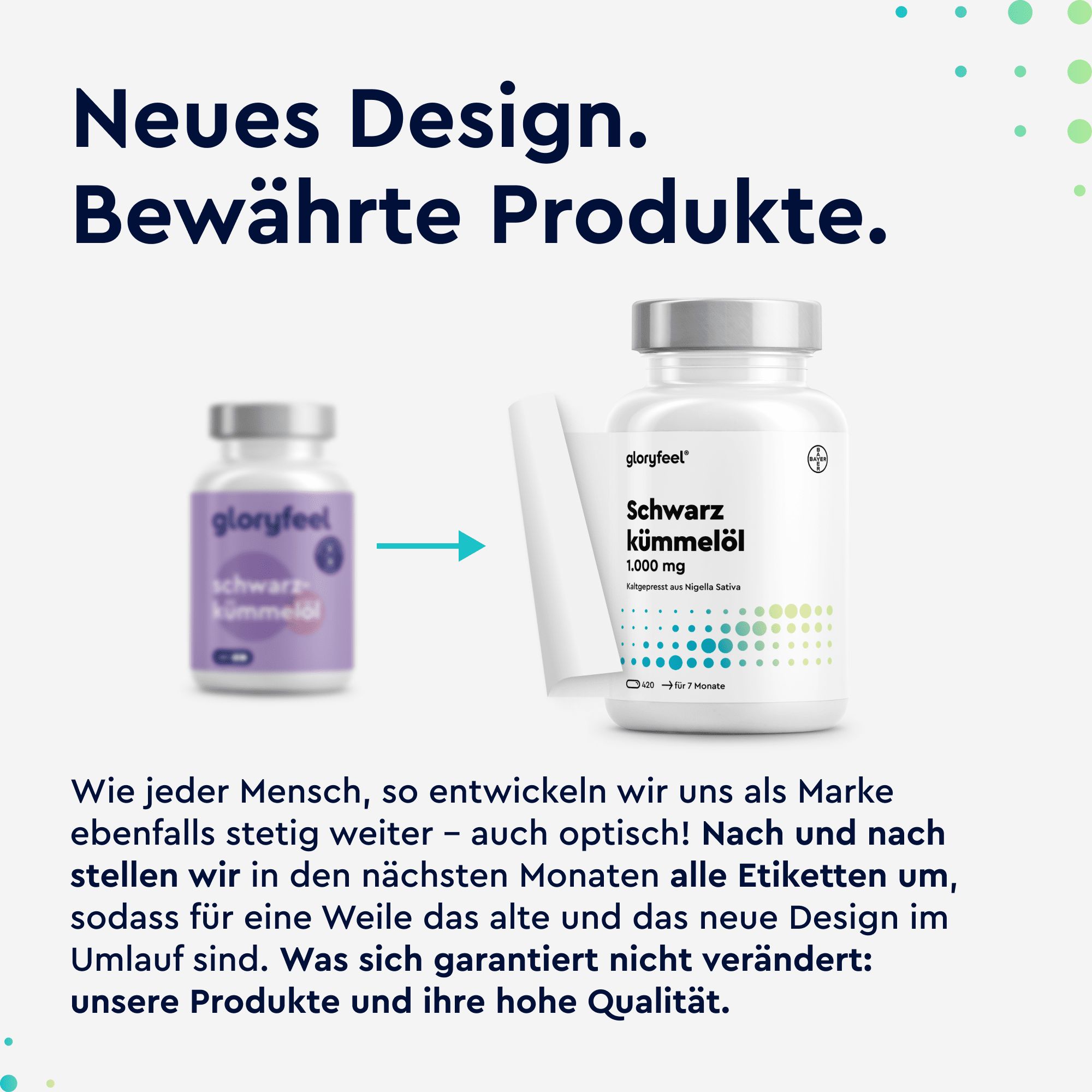 gloryfeel® Schwarzkümmelöl - 420 Kapseln - 1000mg/Tagesdosis Nigella sativa kaltgepresst - Vitamin E