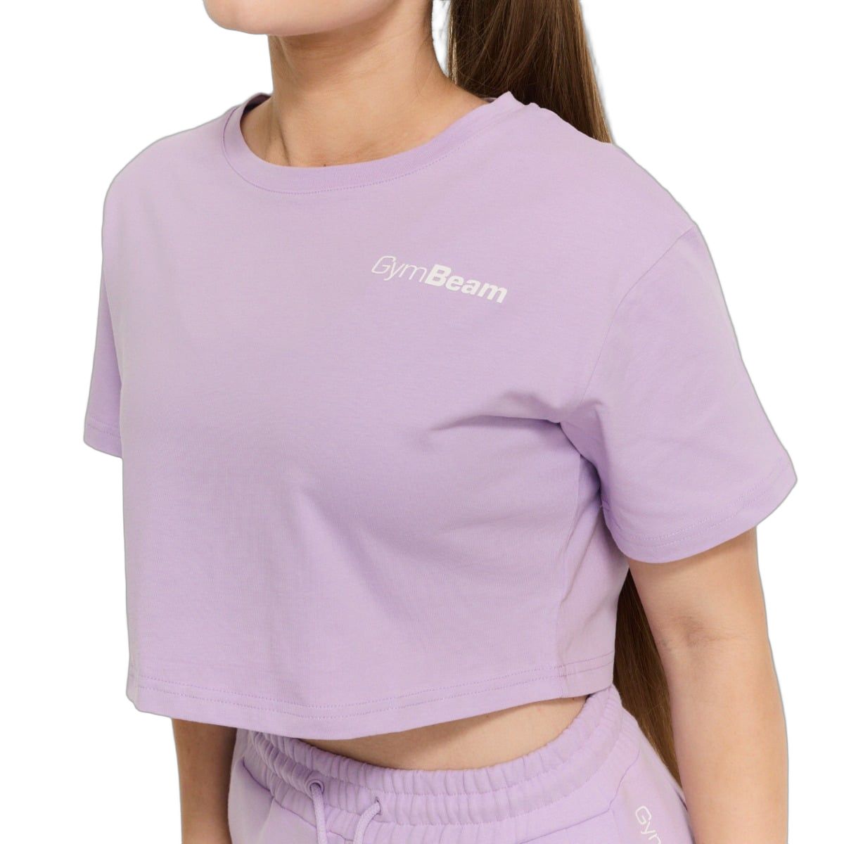 GymBeam T-Shirt Damen cropped loose Kurzarm mit Rundhalsausschnitt Lavender