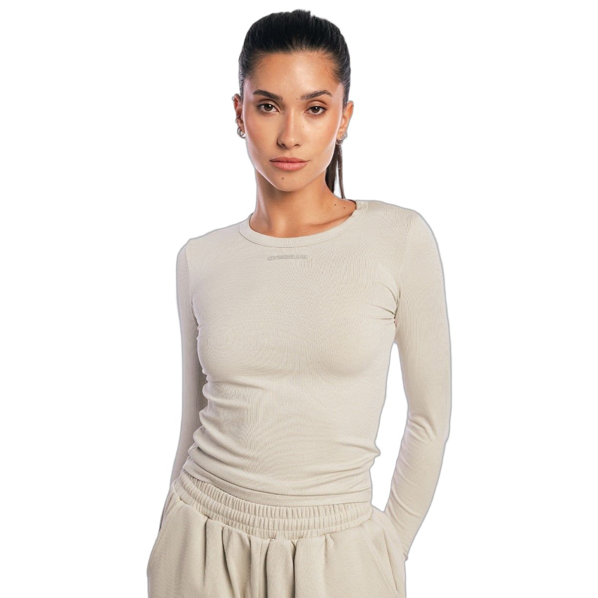 GymBeam Langarm Shirt Damen Aura slim mit rundem Ausschnitt in Grau