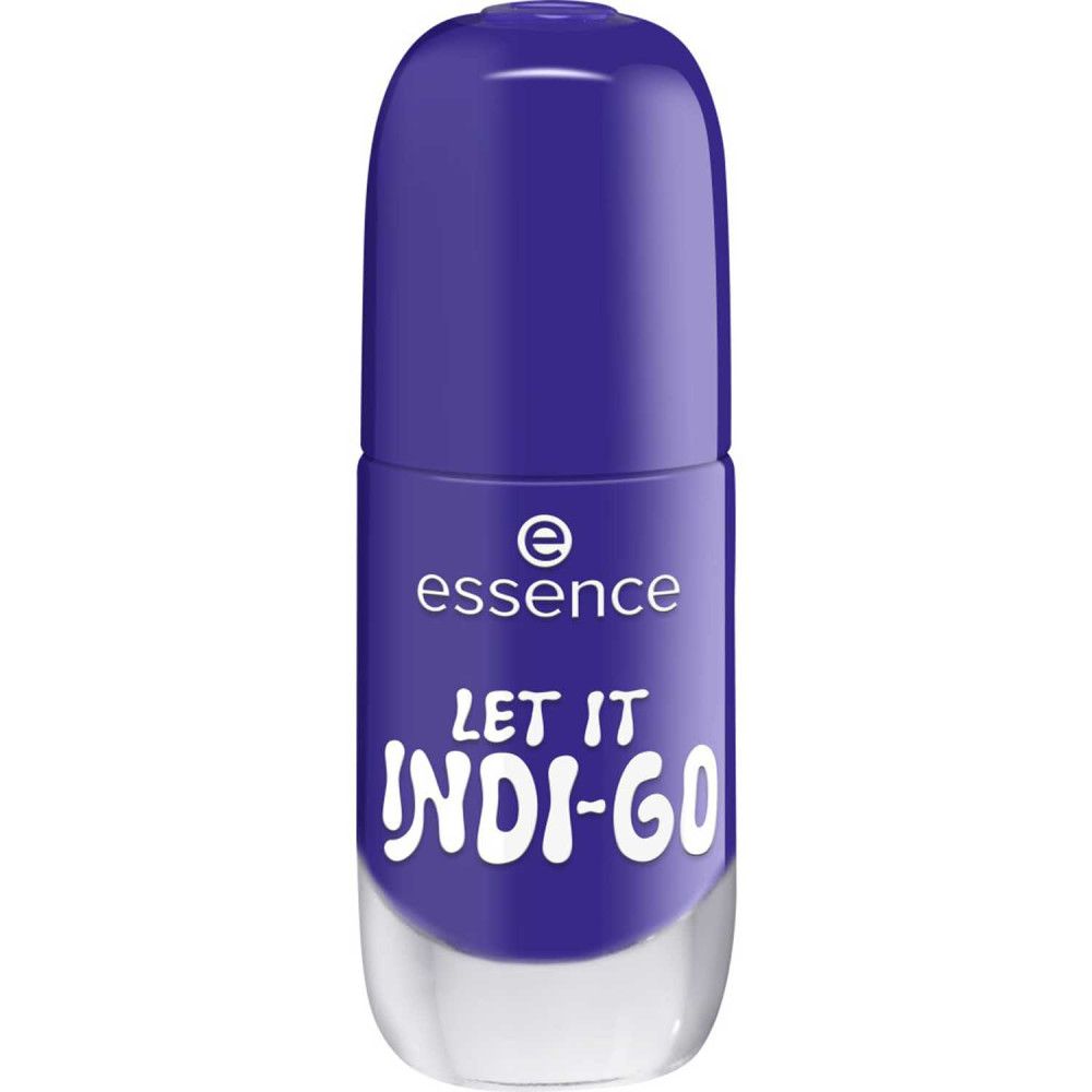 Nagellackflasche, blau. Aufschrift: essence, LET IT INDI-GO.