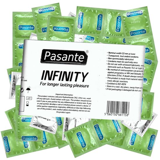 Pasante *Infinity* (Vorratspackung) aktverlängernde Spezialkondome für optimale Befriedigung