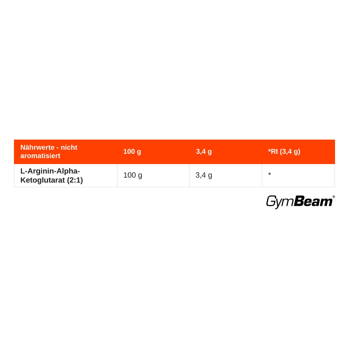 Nährwertangaben für GymBeam Arginin-Alpha-Ketoglutarat (2:1) Pulver.