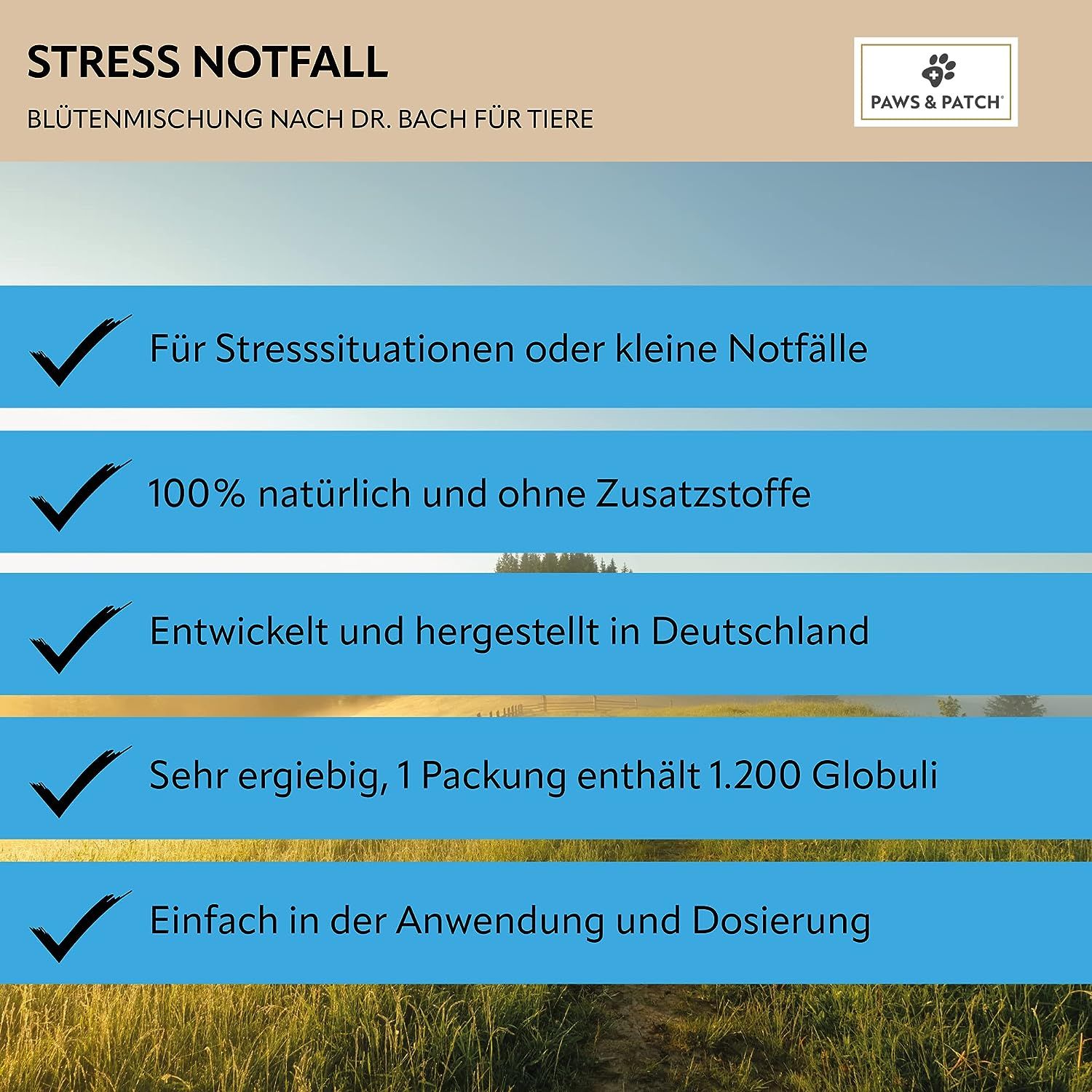 PAWS&PATCH Blütenmischung nach Dr. Bach STRESS NOTFALL für Hunde und Katzen