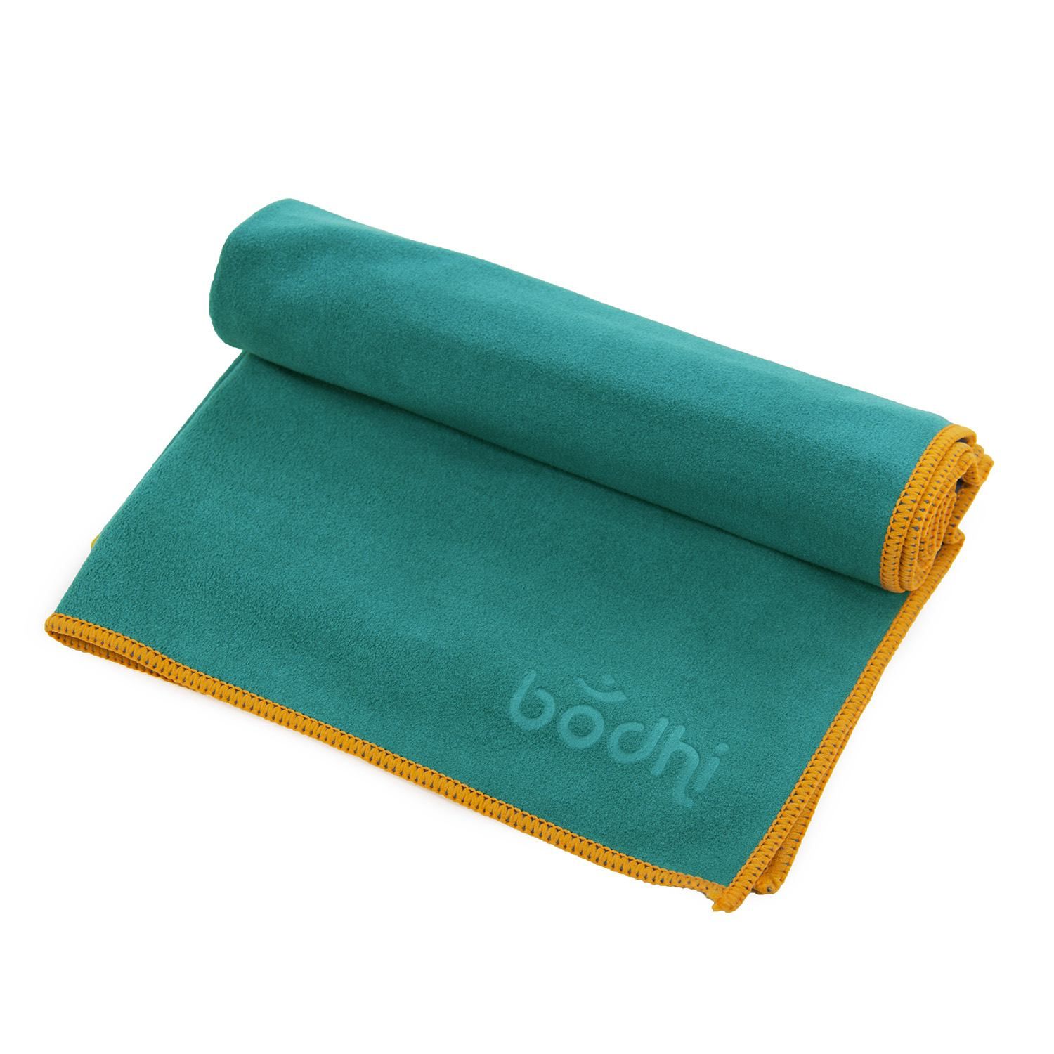 bodhi Yogatuch NO SWEAT Towel FUN S, petrol m. Saum orange