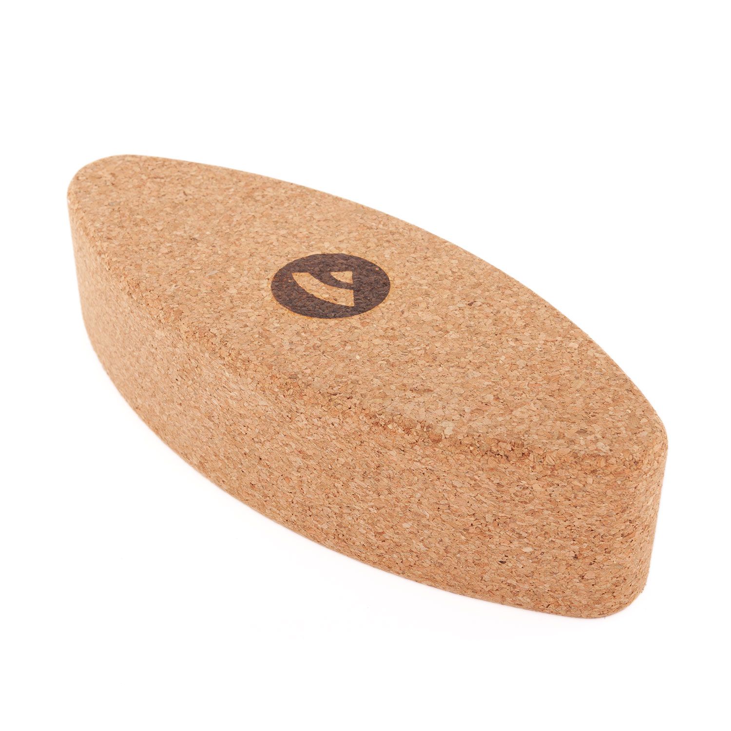 Kurk Ellipse. Bruine, ovale vorm met logo. Schuin aanzicht, geïsoleerd op witte achtergrond.