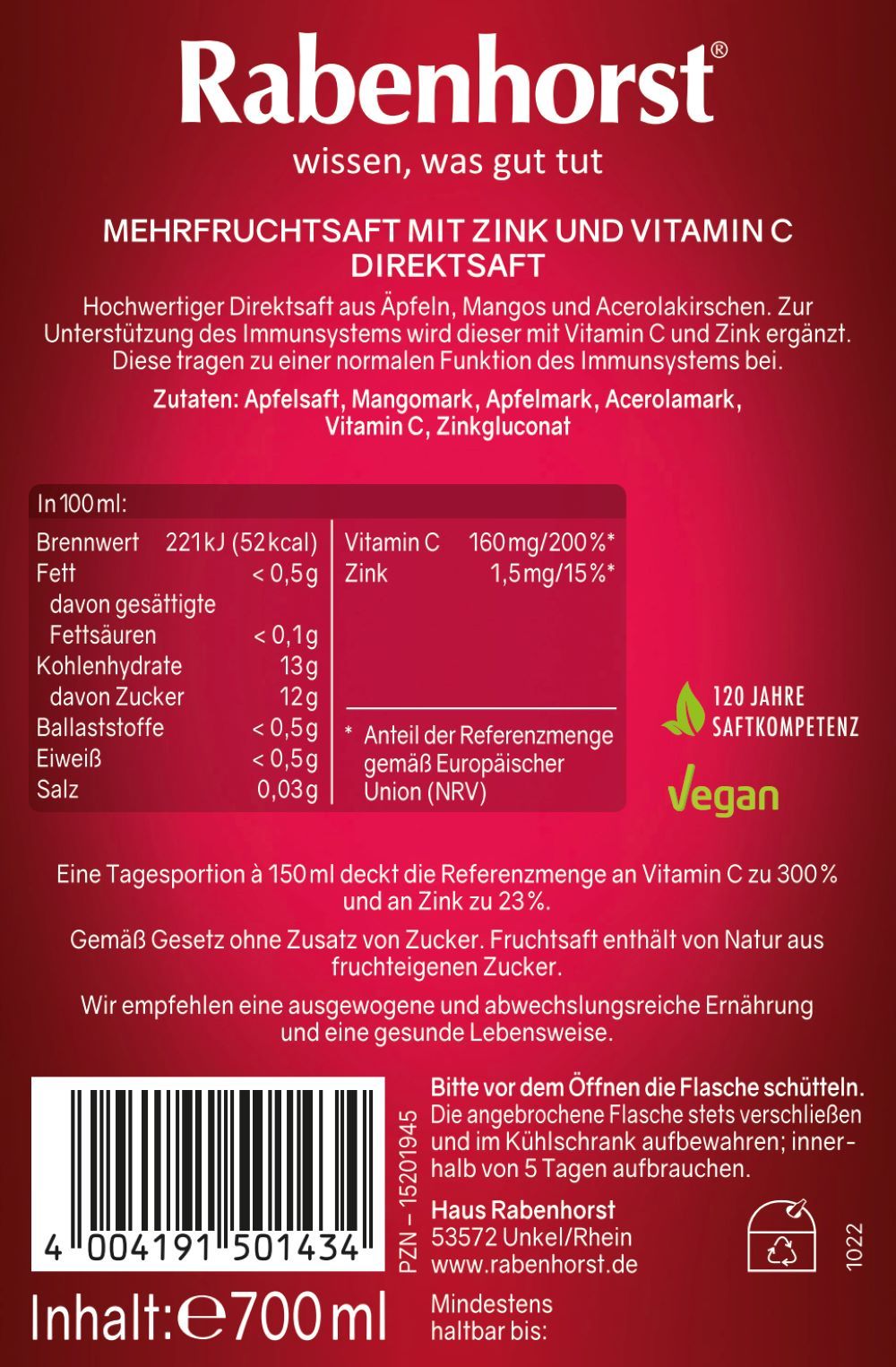 Rabenhorst Für das Immunsystem 6x700 ml Saft