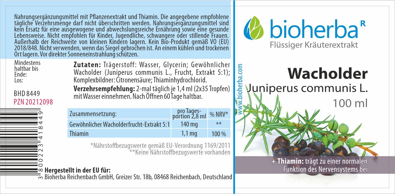 Bioherba Wacholder Juniperus communis L. Tropfen Tinktur
