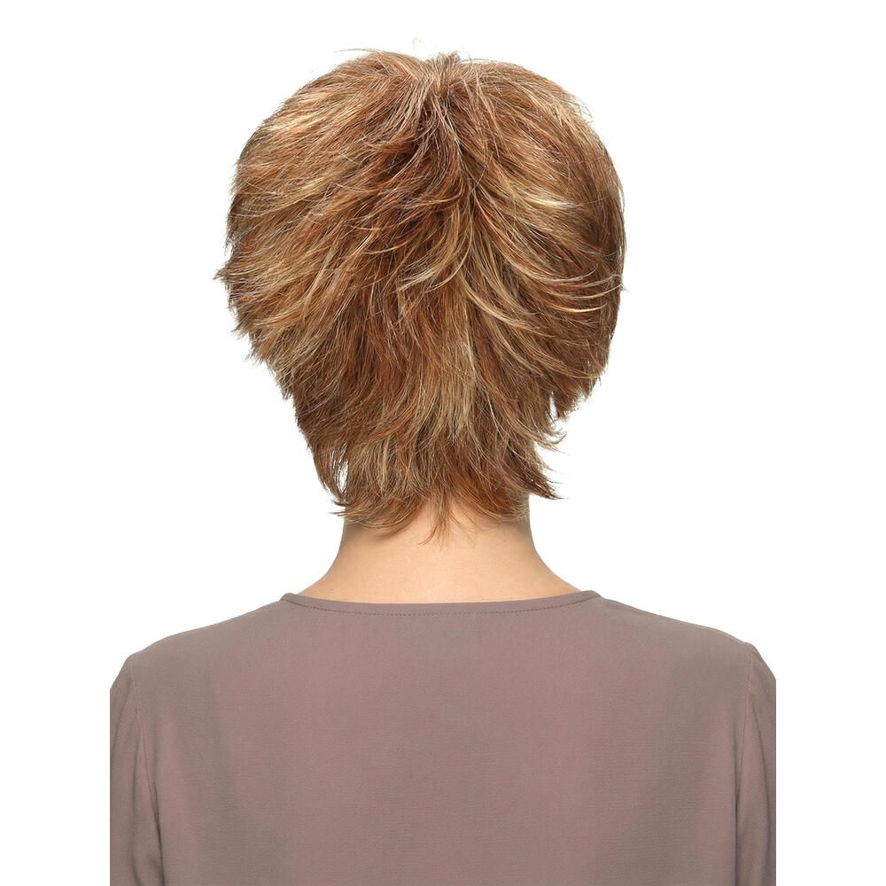 Kurzhaarperücke in Braun-Blond-Tönen. Rückansicht.