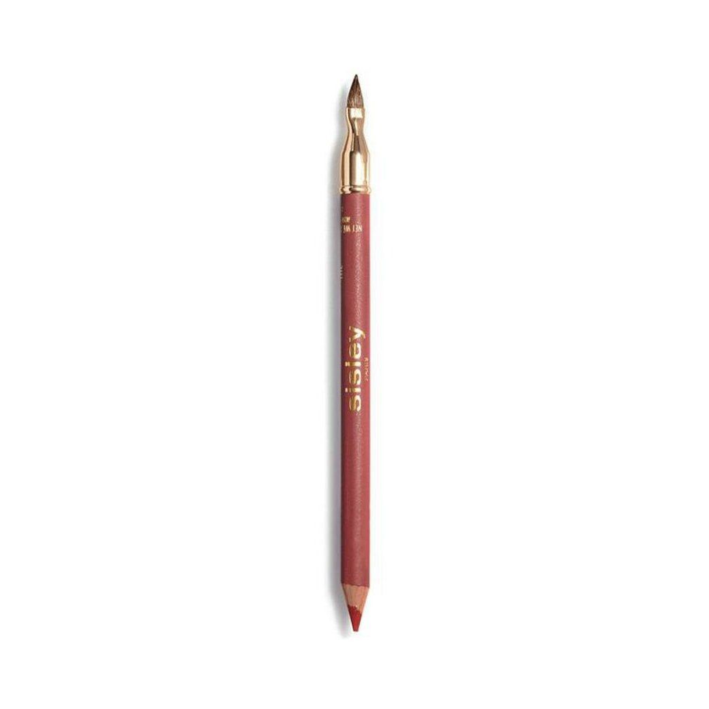 Sisley Phyto-Lèvres Perfect Lipliner. Rosa Lipliner mit goldener Kappe und Pinsel. Auf weißem Hintergrund.