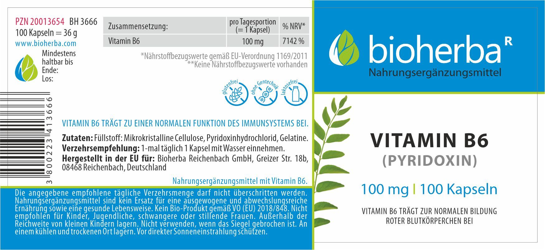 Vitamin B6 (Pyridoxin) 100 mg 100 Kapseln PZN 20013654