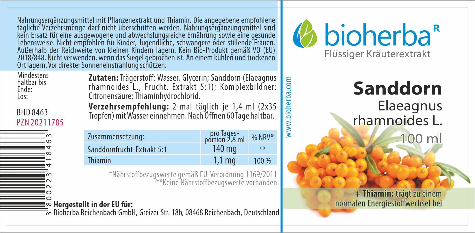 Bioherba Sanddorn Elaeagnus rhamnoides L. Tropfen Tinktur