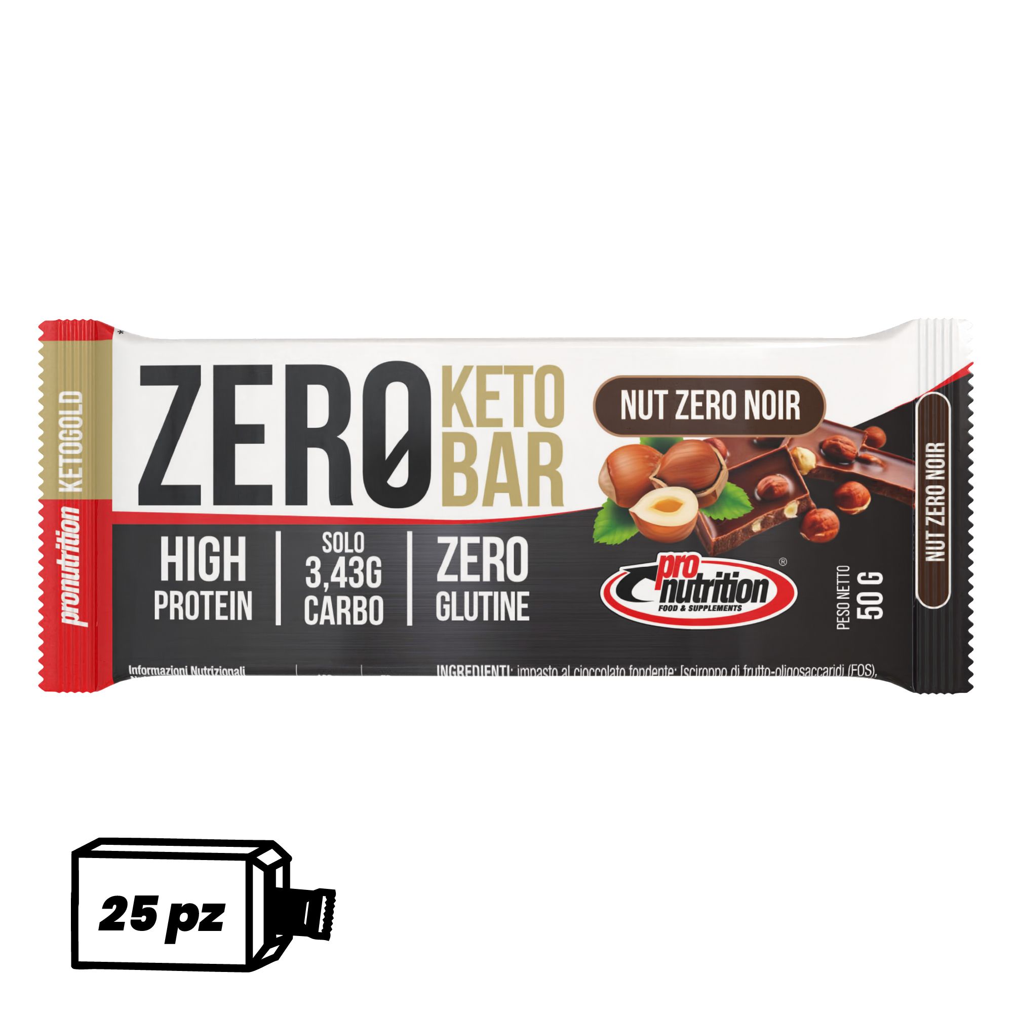 Pronutrition Barretta chetogenica Zero Keto Bar (25 pezzi x 50 gr, Crema di nocciole)