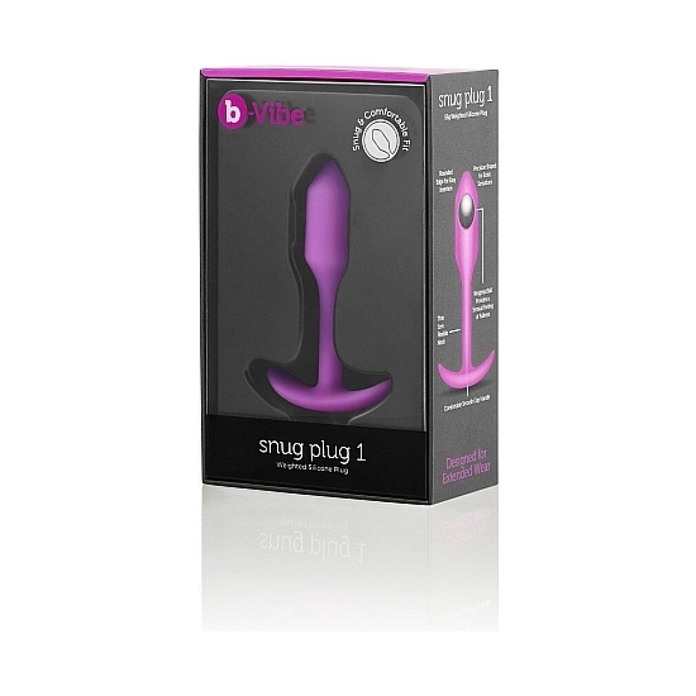 Farbiger Anus-Plug mit T-förmiger Basis. In der Verpackung mit Produktname und Logo.