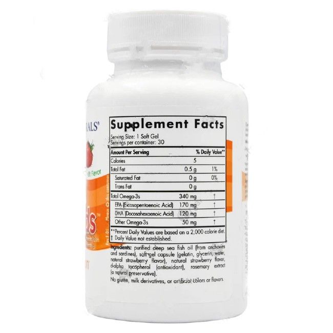 Rückseite der Nordic Naturals Daily Omega Kids Flasche mit Nährwertangaben und Inhaltsstoffen.