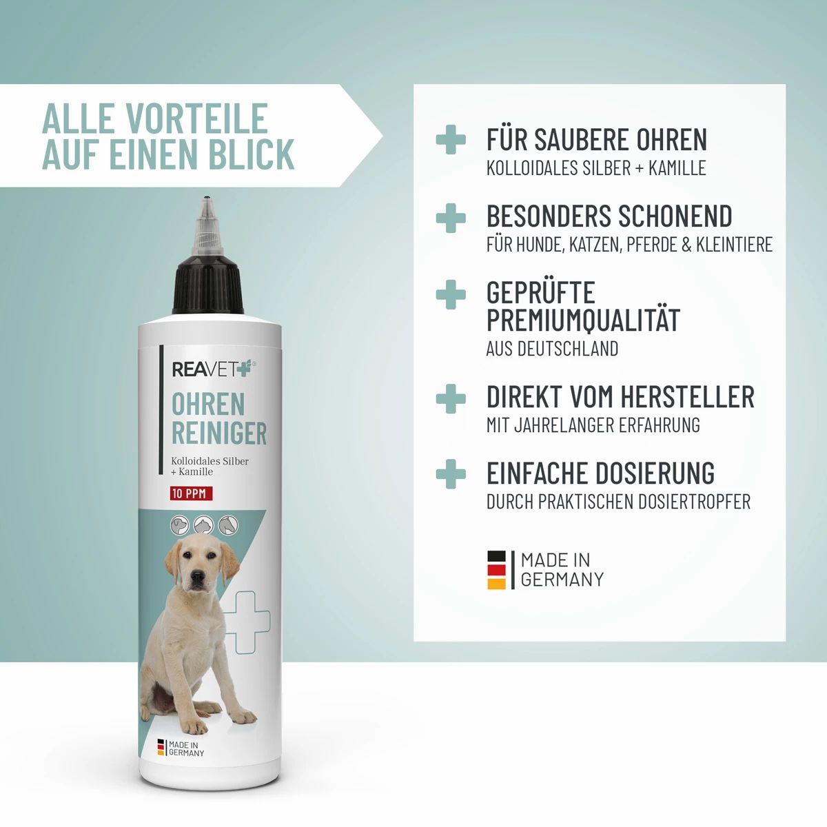 Ohrenreiniger mit kollodialem Silber & Kamille - ReaVET 250 ml Lösung