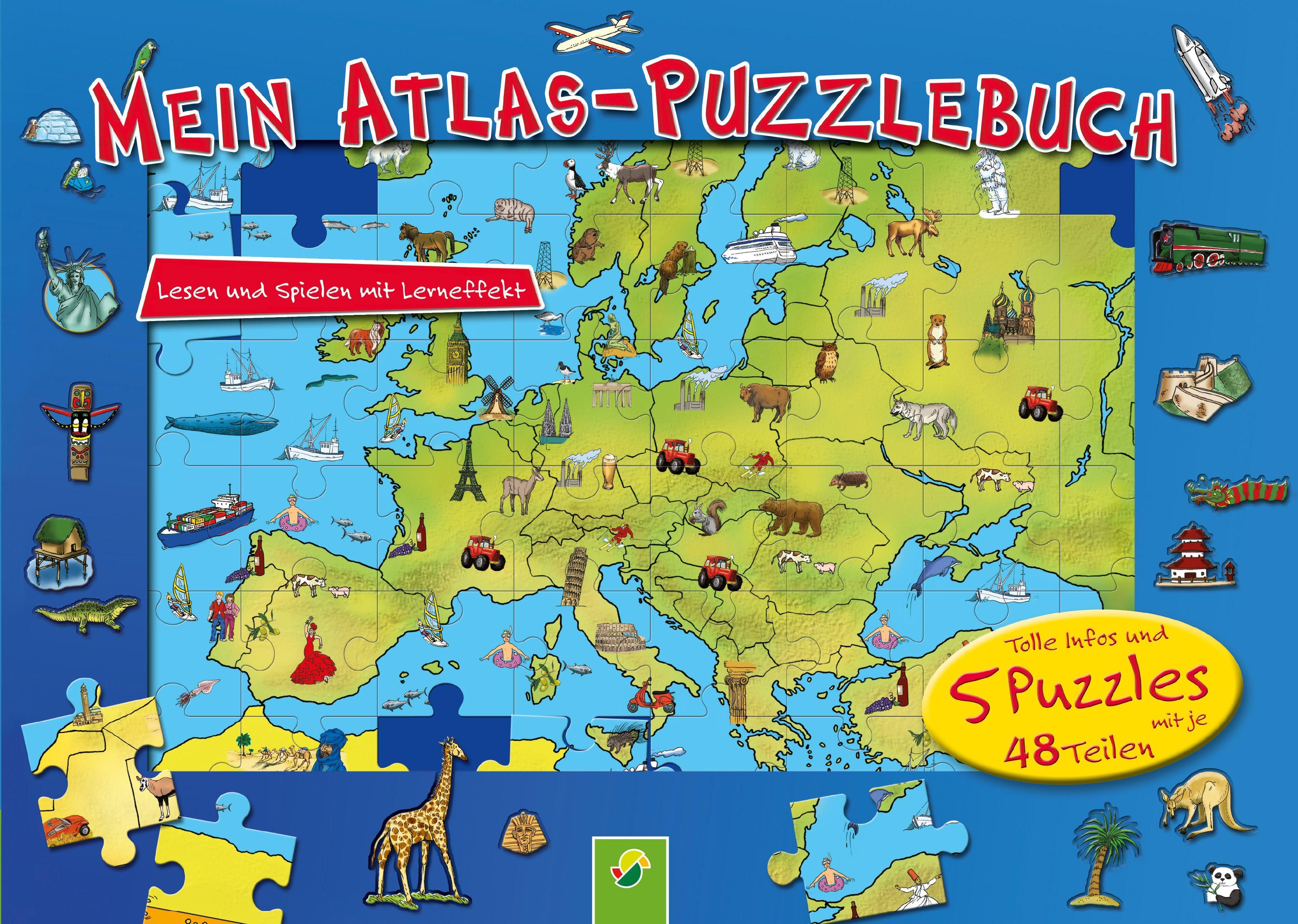 Mein Atlas-Puzzlebuch für Kinder ab 6 Jahren Tolle Infos und 5 Puzzles mit je 48 Teilen. Lernen u...