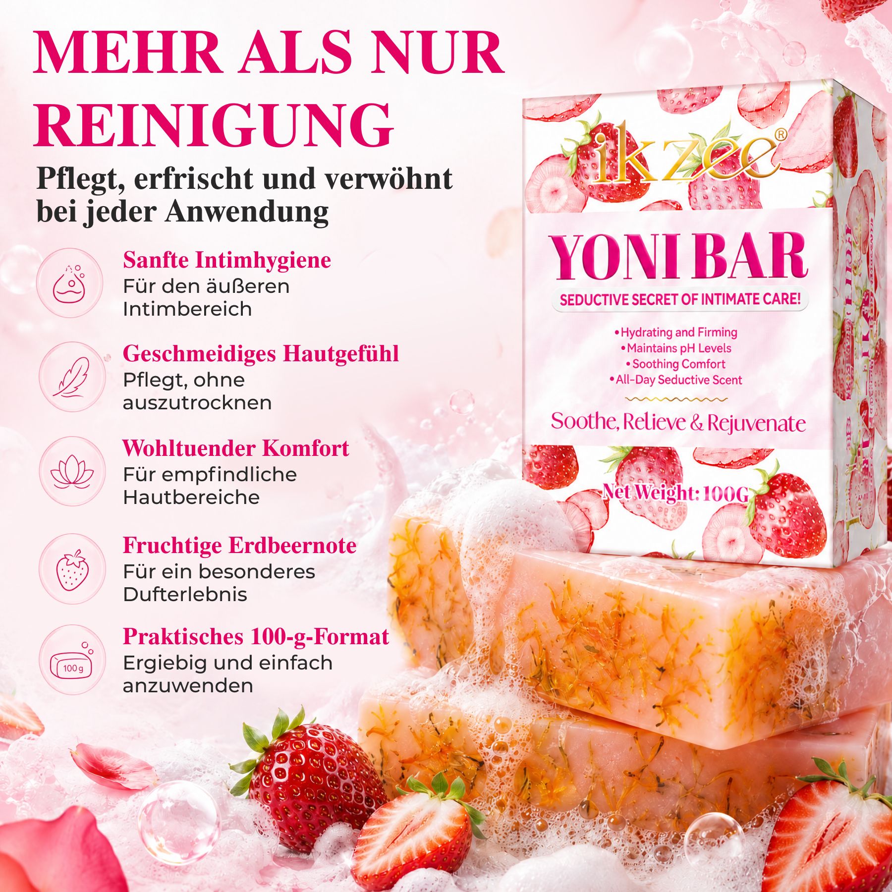 P-beauty  Intimseife Yoni Bar Frauen Intimpflege pH-Balance Erdbeer Aroma