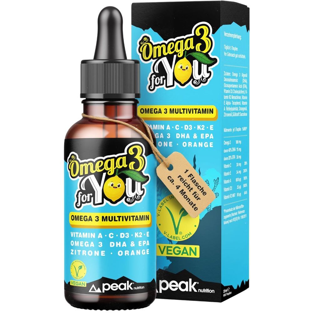 peak nutrition Omega 3 for You - Multivitamin Tropfen für Erwachsene mit DHA + EPA 20 ml zum Einnehmen