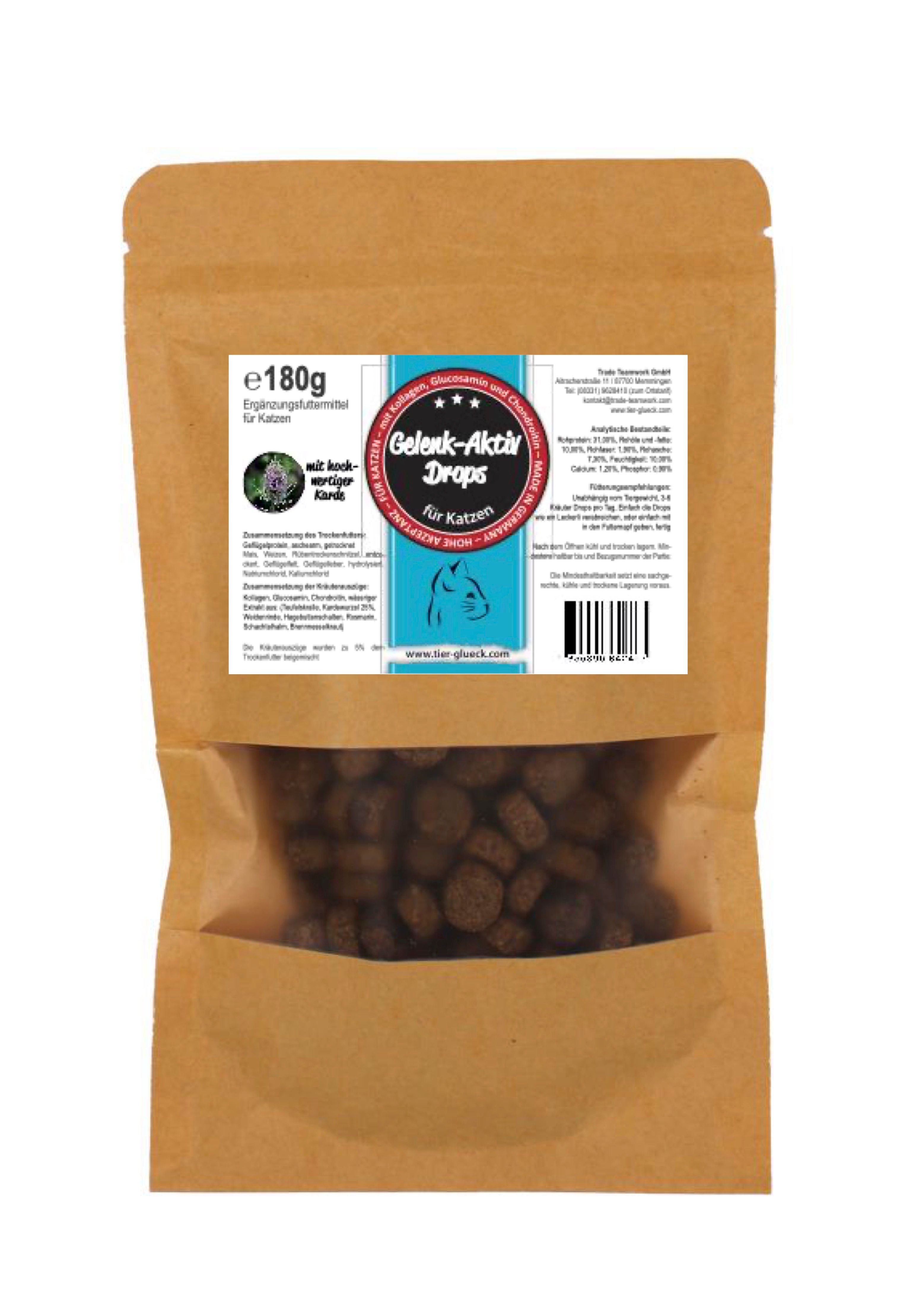 TierGlück Gelenkerli Drops mit Karde, Glucosamin & Chondroitin für Katzen 180 g Futter