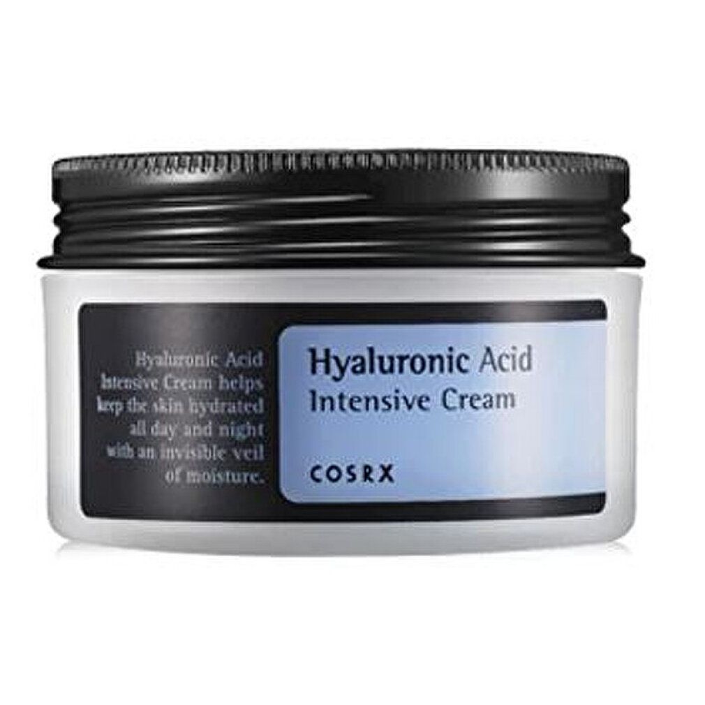 Weiße Creme-Dose mit schwarzem Deckel. Beschriftung: Hyaluronic Acid Intensive Cream, COSRX.