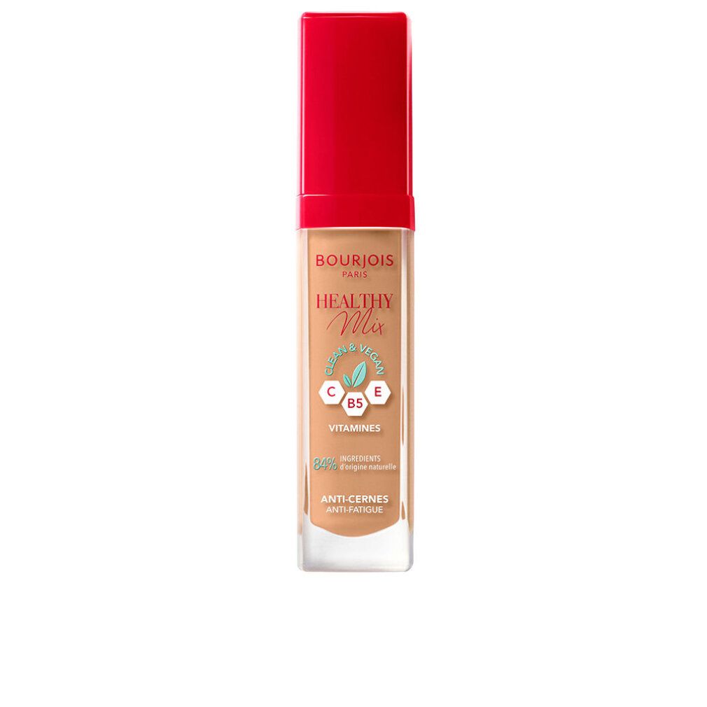 Concealer-Fläschchen mit rotem Deckel. Aufschrift: Bourjois Healthy Mix, Vitamine, Anti-Cernes. Farbton: 54 Sun Bronze.