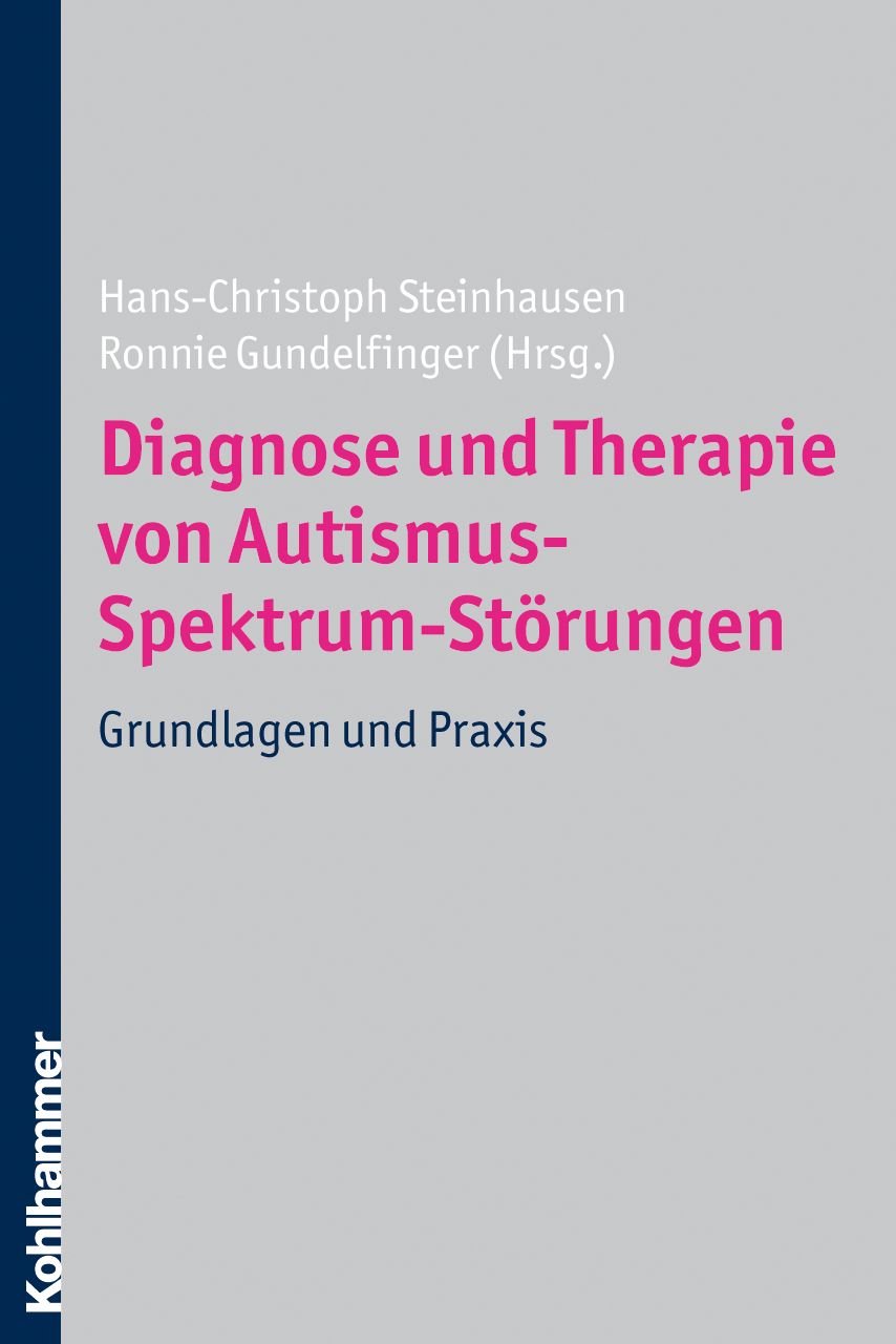 Buchcover: Diagnose und Therapie von Autismus-Spektrum-Störungen. Titel in Pink, Autorennamen, Verlag Kohlhammer.
