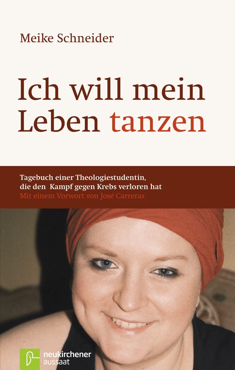Buchcover mit Titel "Ich will mein Leben tanzen". Autorin Meike Schneider. Porträt einer Frau mit rotem Kopftuch. Verlag: neukirchener aussaat.
