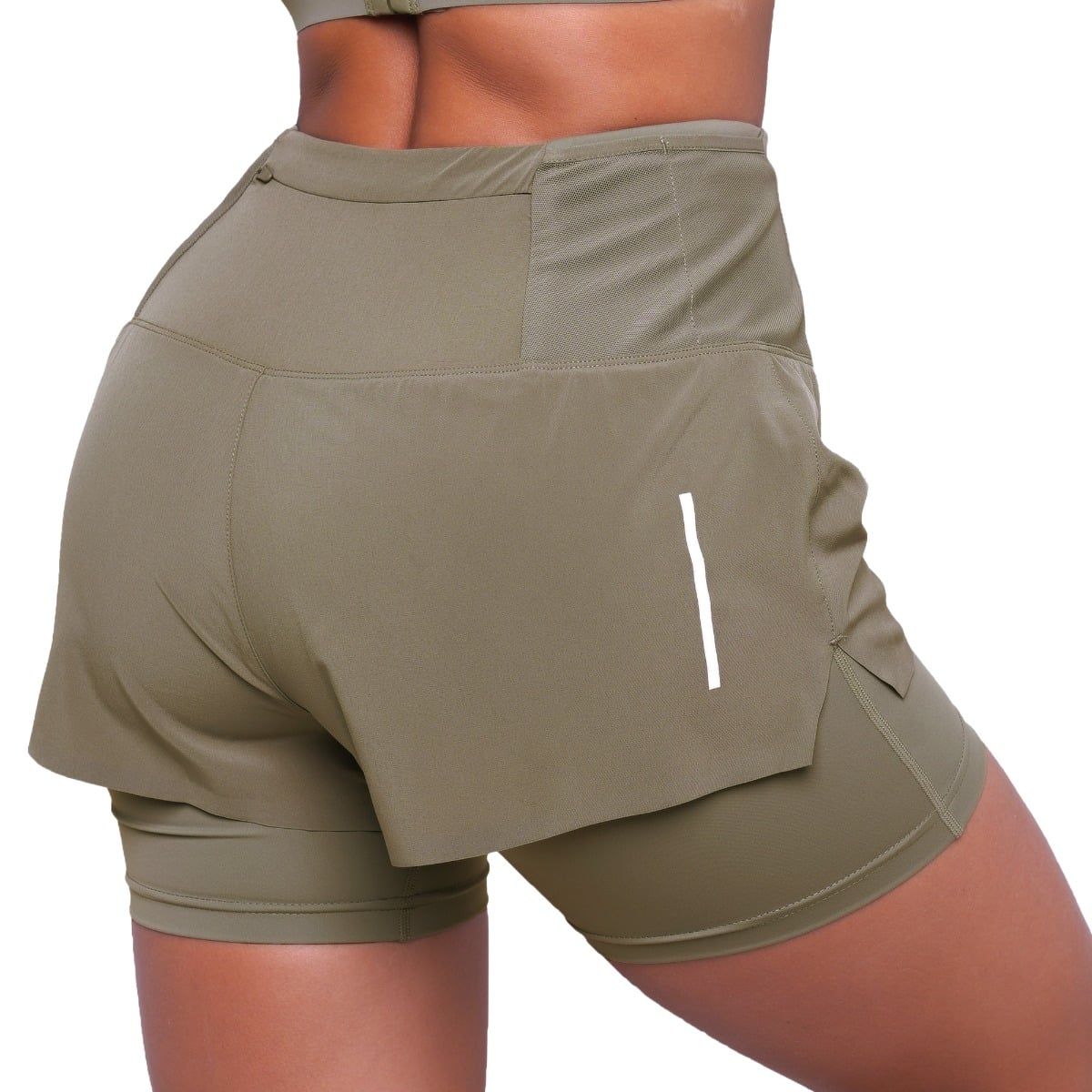 GymBeam Shorts Damen slim 2in1 mit Gummizug und Taschen in Vetiver