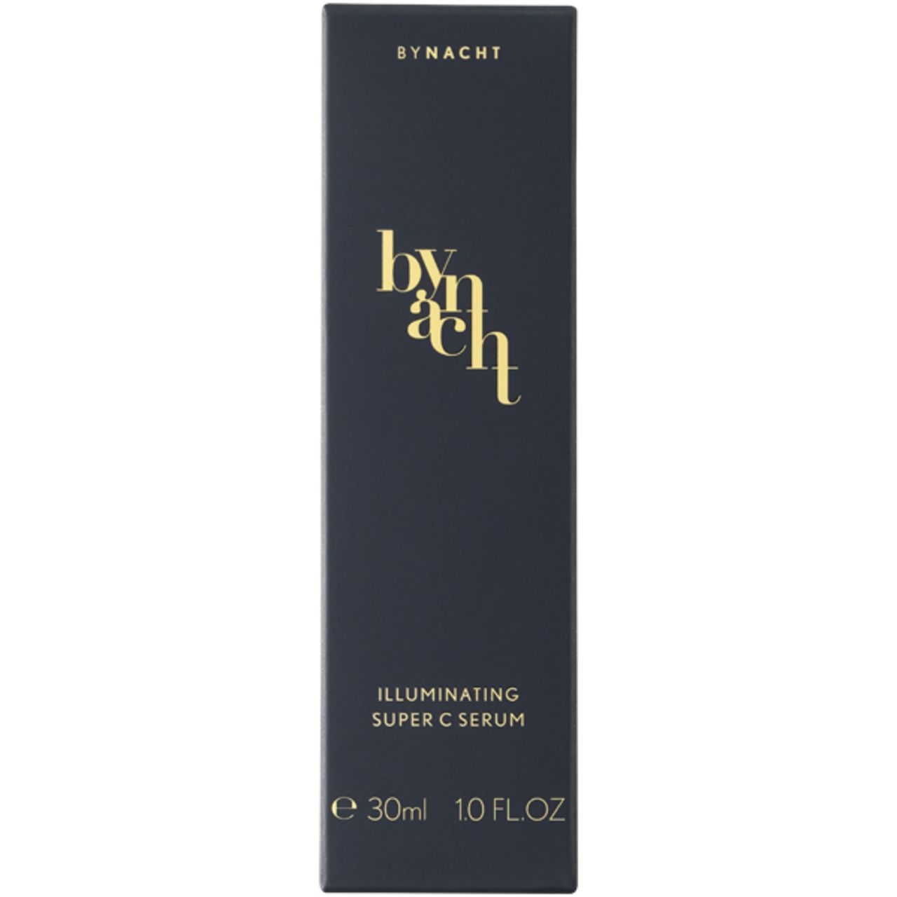Dunkelblaue Verpackung mit goldfarbenem Schriftzug Bynacht und Produktbezeichnung. Unten steht "Illuminating Super C Serum".