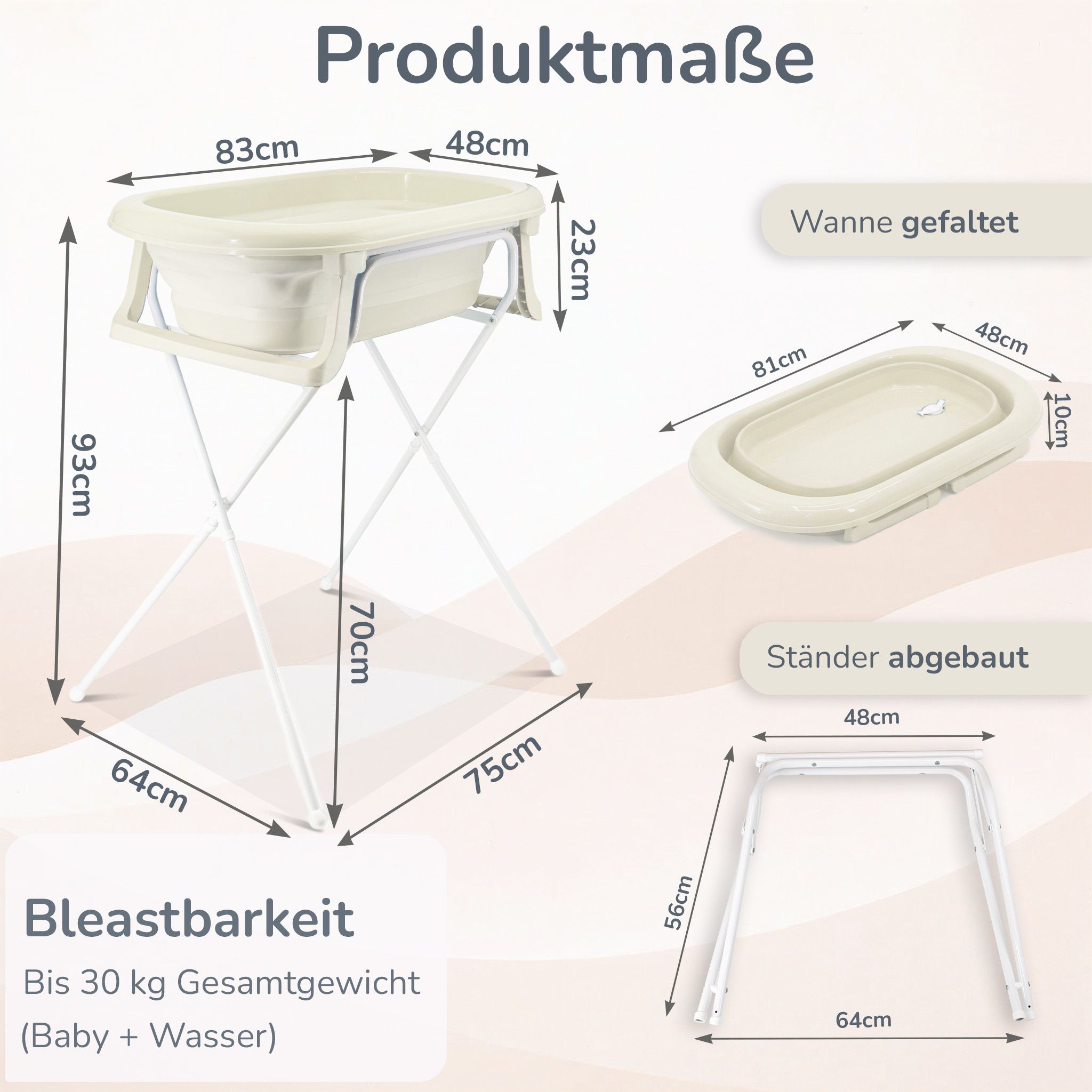Baby Badewanne faltbar mit Ständer - Babywanne + Ständer + Abflussschlauch + Thermometer