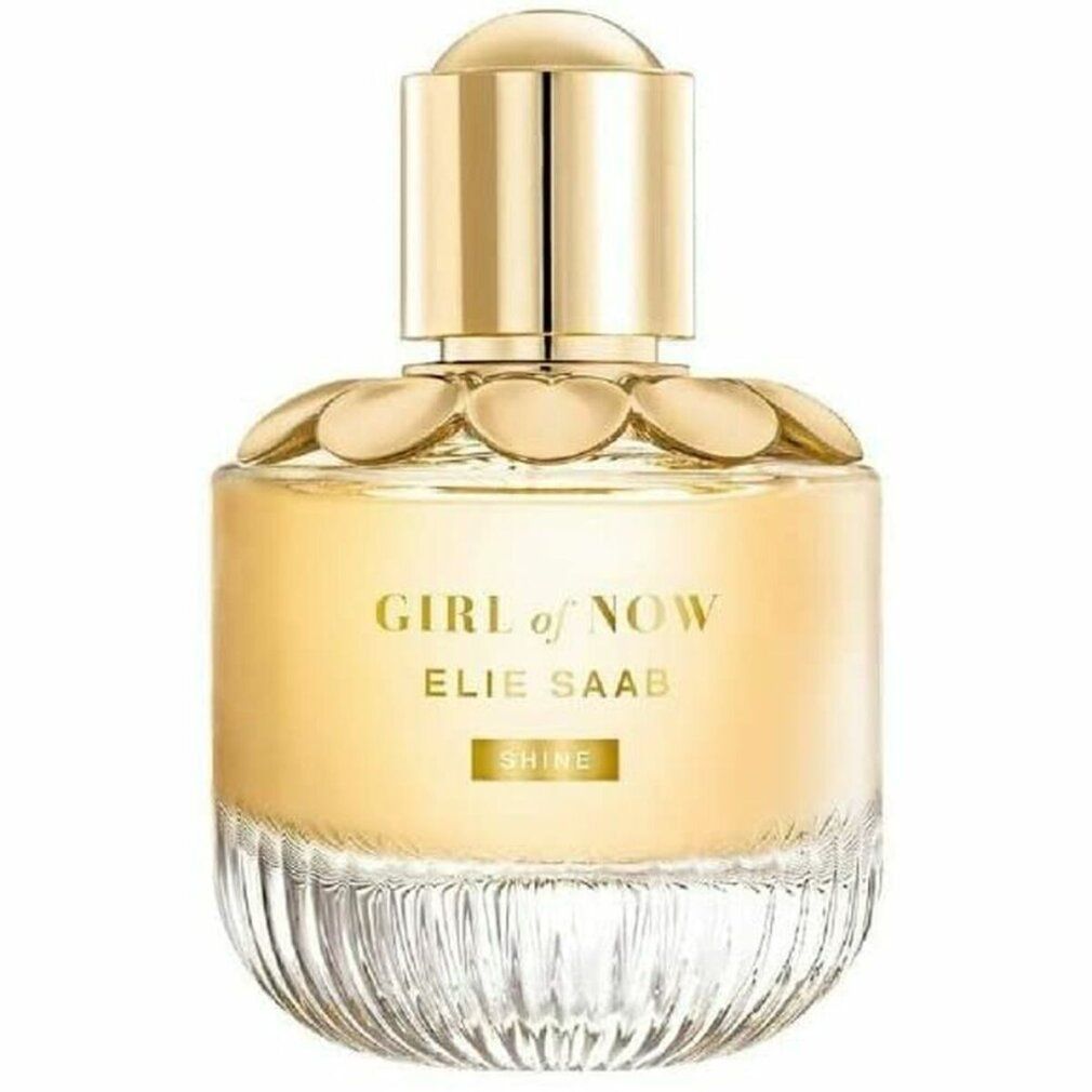 Girl of Now Shine Eau de Parfum Spray, goldener Flakon. Goldener Deckel, blütenförmiger Kragen. Klarer Glasflakon.