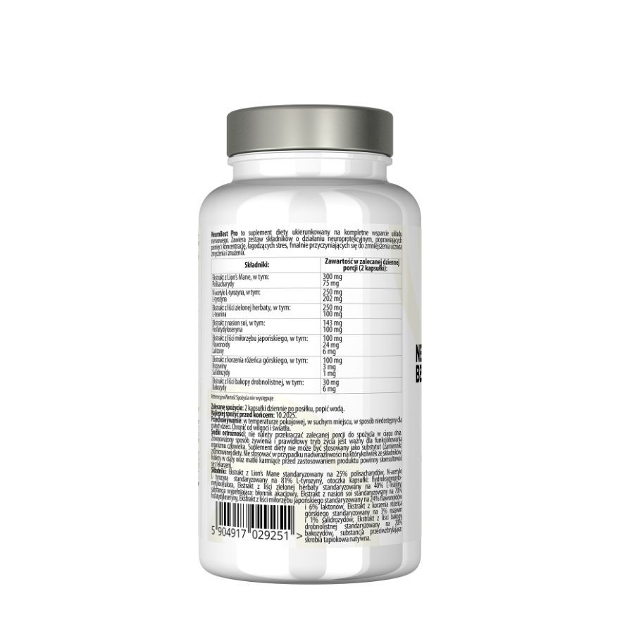 Rückseite einer weißen Flasche mit Kapseln. Enthält Inhaltsstoffe und Nährwertangaben. Mit Barcode.