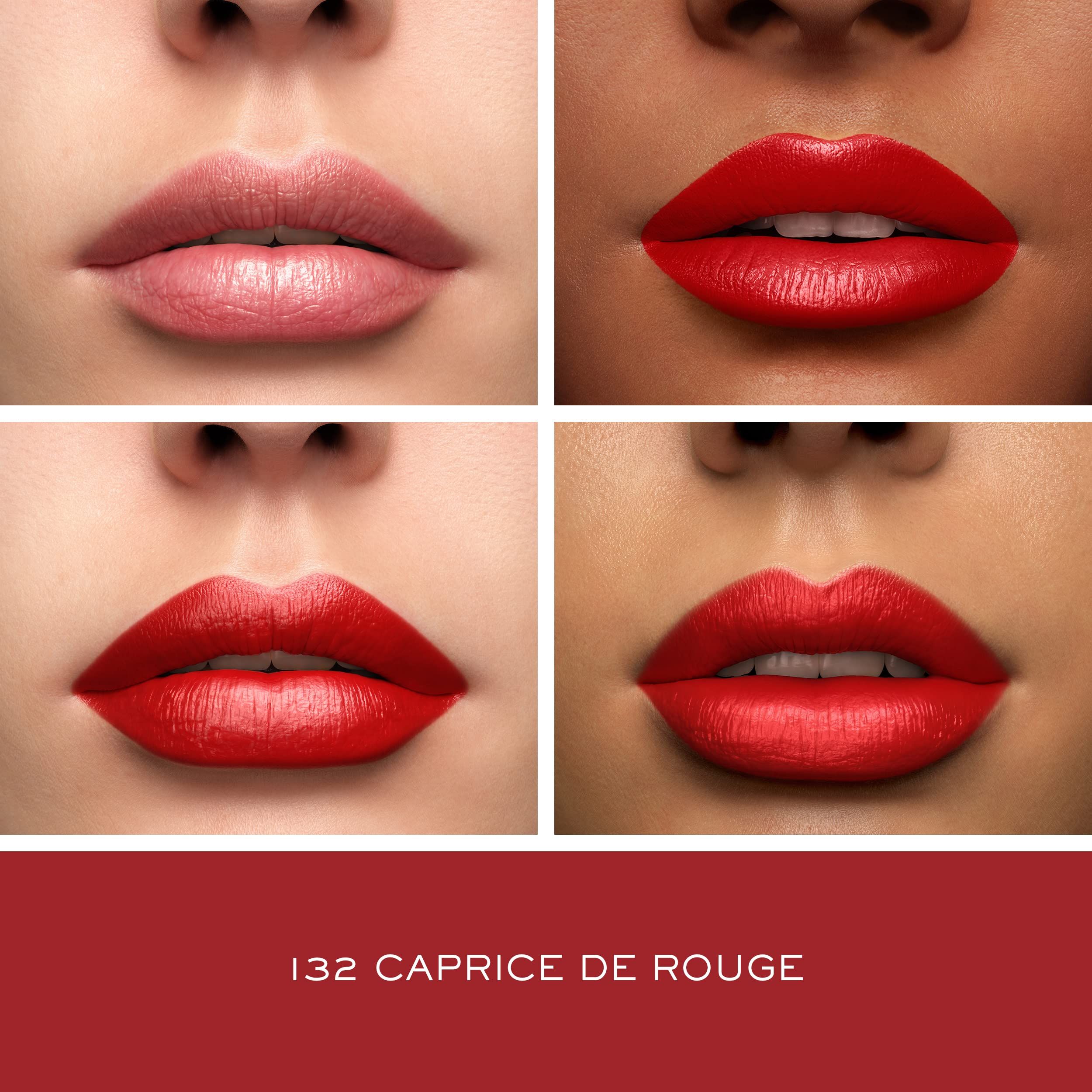 Vier Lippen, drei in Rot, eine in Nude. Text: 132 Caprice de Rouge.