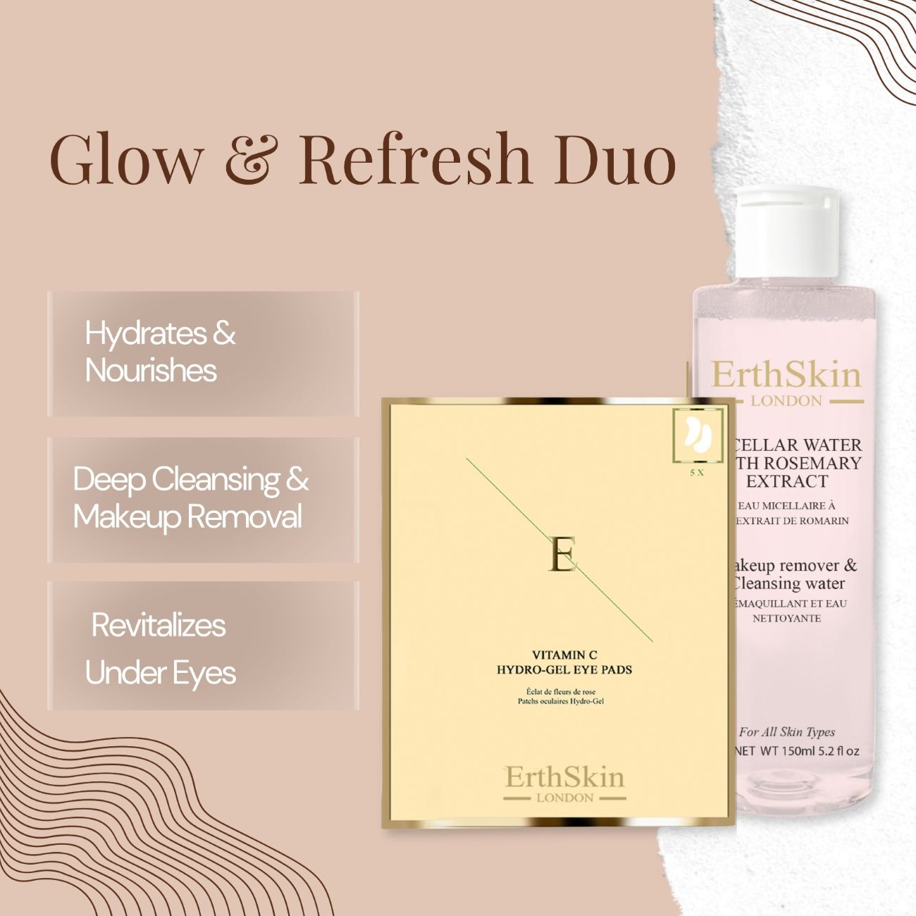 ErthSkin London Vitamin C Hydrogel Augenpads + Mizellenwasser mit Rosmarinextrakt set