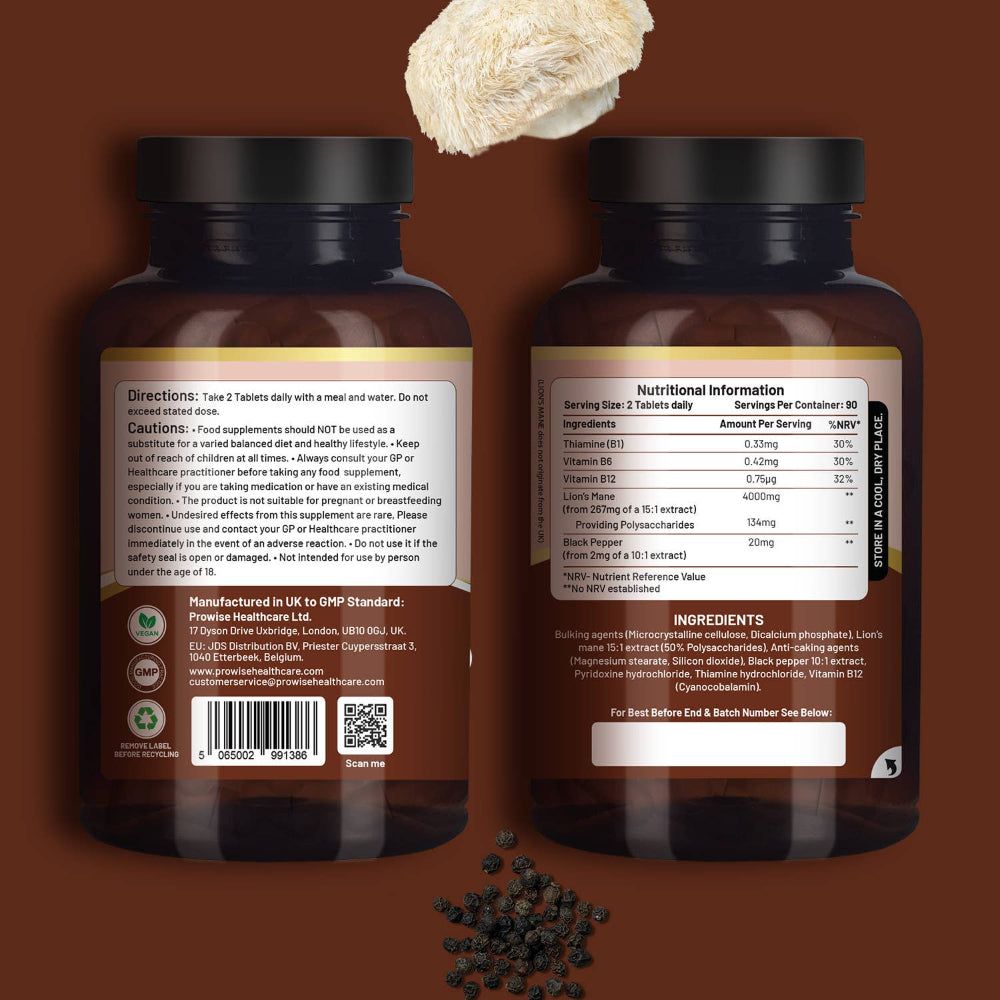 Zwei Flaschenrückseiten mit Inhaltsangaben. Text: Prowise Healthcare, Inhaltsstoffe, Nährwertangaben.