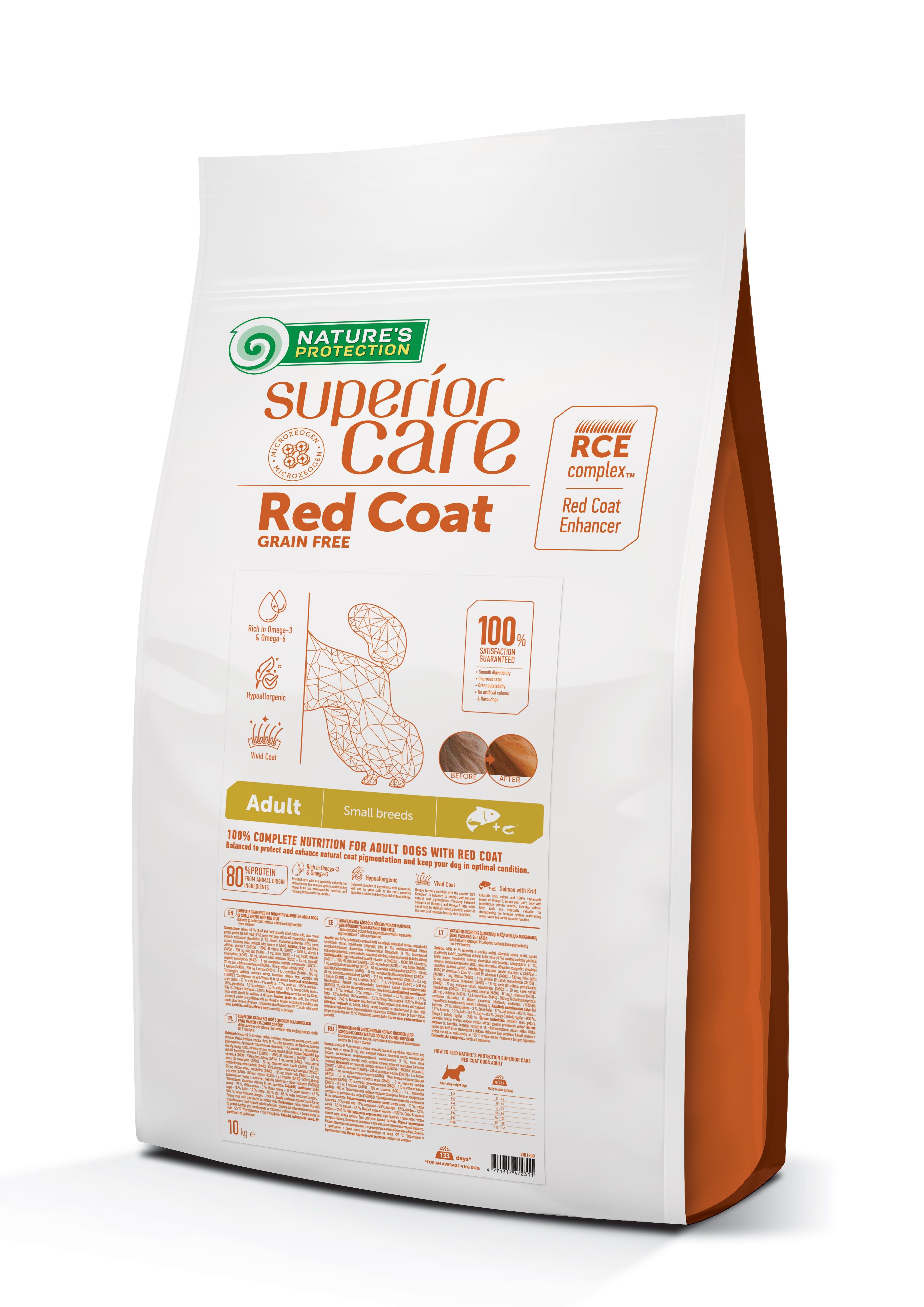 Nature's Protection red coat dog gf salmon adult small breed